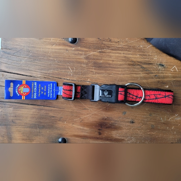 2 /$15  Hamilton Dog Collar Nylon Ribbon Overlay  18" to 26" Red Barbed Wire - Picture 2 of 7